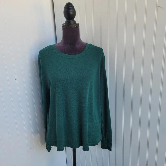 NWOT Stars Above Womens Green Striped Long Sleeve Thermal Shirt Cozy Chic Sz L - Picture 1 of 12